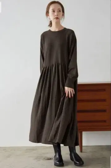 슬로브 이에나 개더 롱 드레스 롱 니트 원피스 워셔블