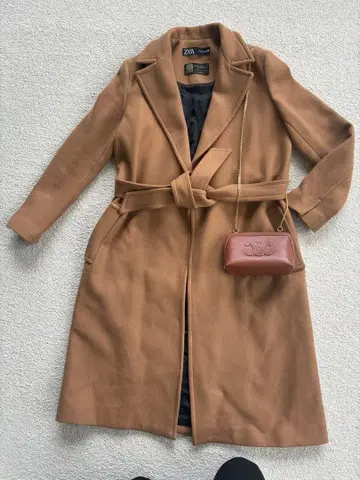ZARA 브라운 롱 코트 허리 벨트 포함