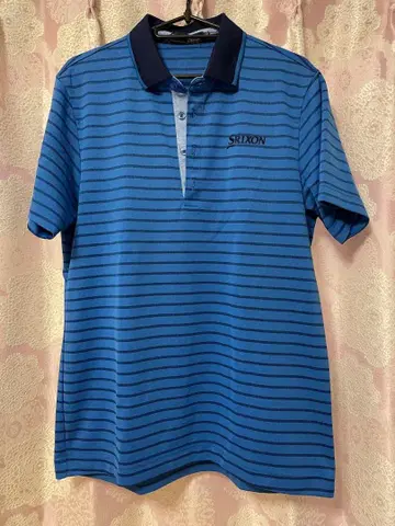 SRIXON 피케 셔츠 파랑 블랙 보더 반팔 L
