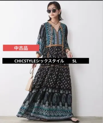 중고품 시크 스타일 패널 프린트 맥시 원피스 블랙 5L