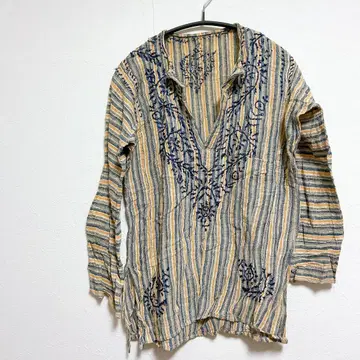 스트라이프 자수 긴팔 셔츠 블라우스 여성용