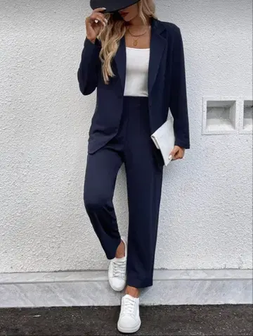네이비 팬츠 수트 SHEIN