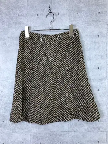 어반 모드 구제 의류 빅 아일렛 헤링본 트위드 플레어 스커트