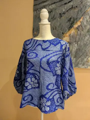 순수 실크 총시보리 기모노 리메이크 7부 소매 풀오버