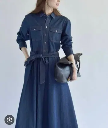 SHIPS quaranciel 롱 데님 플레어 A라인 원피스 세탁 가능