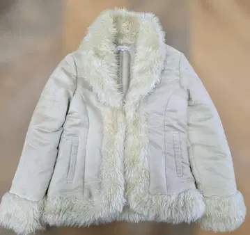 헤이세이 갸루 크림색 인조 모피 자켓 y51