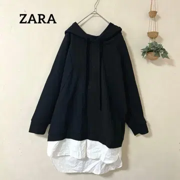 ZARA M 페이크 레이어드 롱 후드티 리브 루즈핏 튜닉