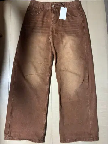 브라운 와이드 레그 데님 미사용 택 포함