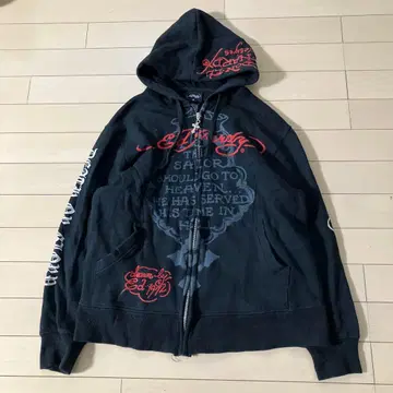 12.8 에드하디 집업 후드티 블랙 스컬 M