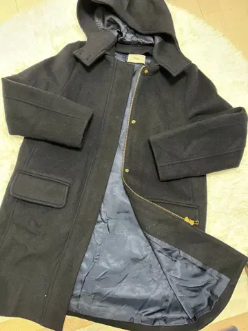 IENA 후드 부착 울 코트 100% 네이비 후드 탈부착 가능 40