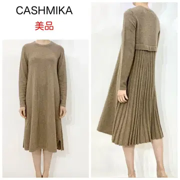 새상품급 CASHMIKA 백 플리츠 드레스 니트 원피스 베이지