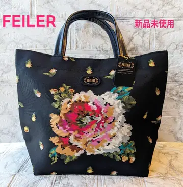 새상품 미사용 FEILER 페이러 파유 백 문라이트 꽃무늬 블랙