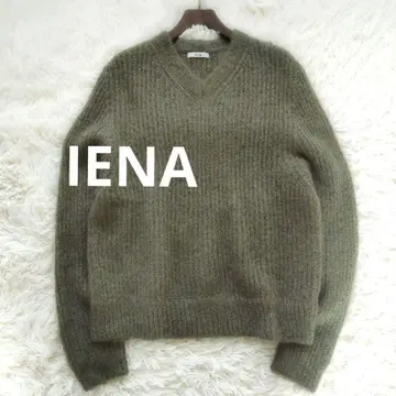 IENA 보송보송 모헤어 혼방 얕은 V넥 니트 스웨터 그린 일본제