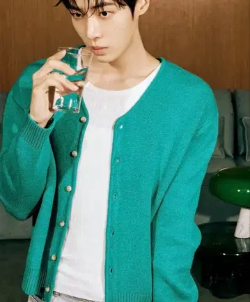추 용우 착용 suare 가디건 에메랄드