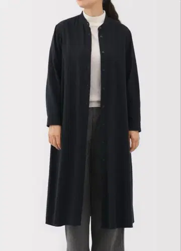 무인양품 양면 기모 플란넬 스탠드 카라 긴팔 원피스 다크 네이비 L