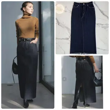 anuans 심리스 디자인 데님 타이트 스커트 인디고