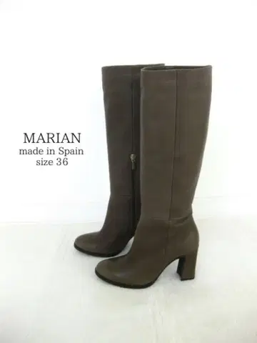 새상품급 스페인산 MARIAN 롱 부츠 가죽 36 KAKI 힐 부츠