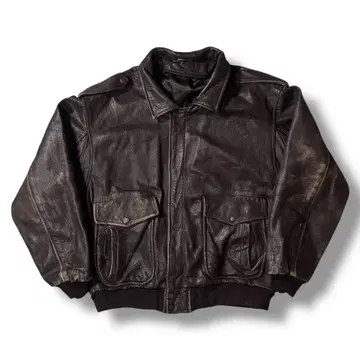 80s 90s 유로 A-2 type 가죽 자켓 브라운 천연 가죽 XL