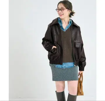 [ coca ] 인조 가죽 오버 사이즈 자켓 ( 브라운 M )