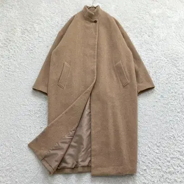 컨디션 최상 미즈이로 인드 울 블렌드 스탠드 카라 코쿤 롱 코트