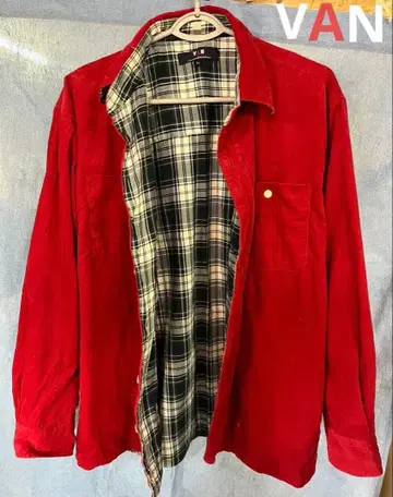 VAN 플란넬 셔츠 체크 무늬 안쪽 빨간색 L 사이즈
