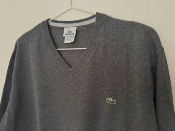 새상품급 LACOSTE 남성용 그레이 V넥 스웨터 코튼 면 X L