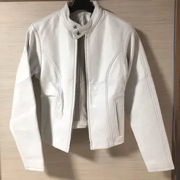 화이트 가죽 싱글 라이더 자켓