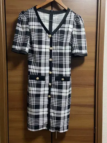dazzy 체크 무늬 반팔 드레스
