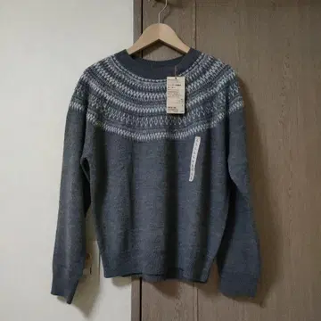 안데스 울 자카드 니트 스웨터 L 그레이 패턴