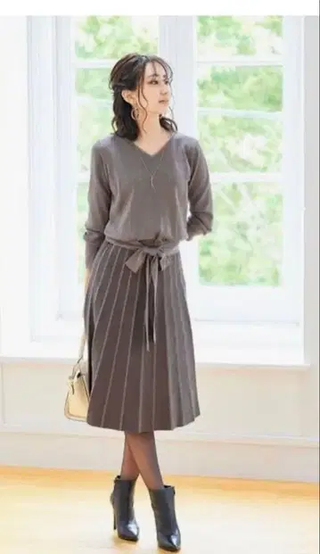 브라운 스트라이프 니트 원피스 L 사이즈