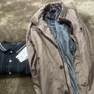 르노마 네이비 체크 무늬 피케 셔츠 L 사이즈와 코트 세트