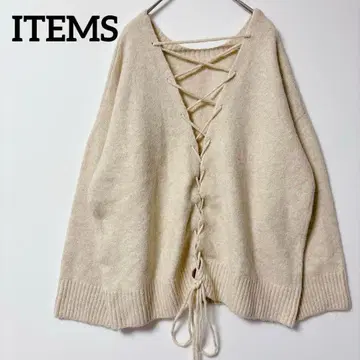 새상품급 아이템즈 어반 리서치 백 편직 니트 [ F ] 아이보리 루즈핏