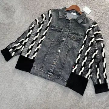 미사용 새상품 ESICA 에시카 소재 절개 데님 니트 자켓 FREE