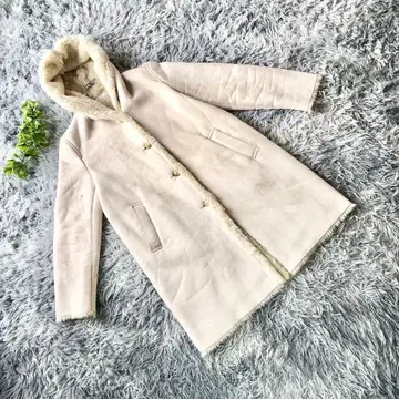 UNIQLO [ M ] 아이보리 더플 코트 후드 롱 방한 겨울용