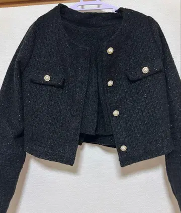 블랙 숏 기장 자켓 블랙 스커트 셋업