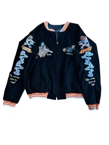 자수 장식 블랙 스카잔 오렌지 리브 부착