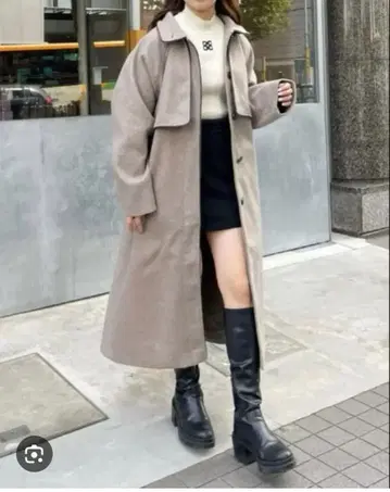 Thevon 제본 페이크 울 파이핑 스탠드 카라 코트