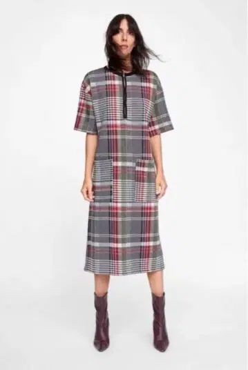 [ 새상품급 ] ZARA 체크 무늬 반팔 원피스