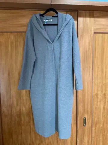 evameva 후드 부착 그레이 롱 코트