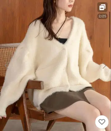 Hinari 샤기 니트 가디건 화이트