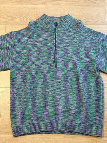 PILGRIM 하프 지퍼 그린 보라색 니트 스웨터