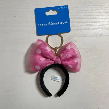 디즈니 리조트 핑크 리본 머리띠 키체인 키링
