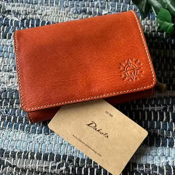 새상품 이탈리아제 소가죽 Dakota 접이식 지갑 오렌지 가죽