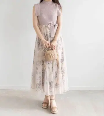 RANDA 니트 도킹 튤 레이어드 원피스