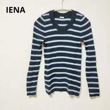 [ IENA ] 니트 스웨터 보더 네이비 블루