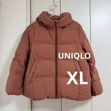 UNIQLO 심리스 다운 살몬 핑크 다운 자켓 후드 부착