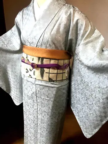 코몬 순수 실크 십이지 간지 체크 그레이 미싱 자국 있음 펄톤 설날 축하