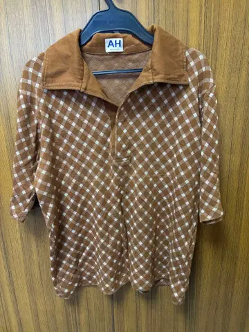 ABAHOUSE 브라운 체크 무늬 피케 셔츠