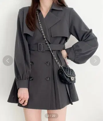 Heather 플리츠 트렌치 미니 원피스 차콜 그레이