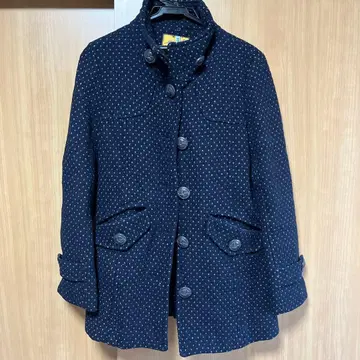 네이비 도트 무늬 울 피코트